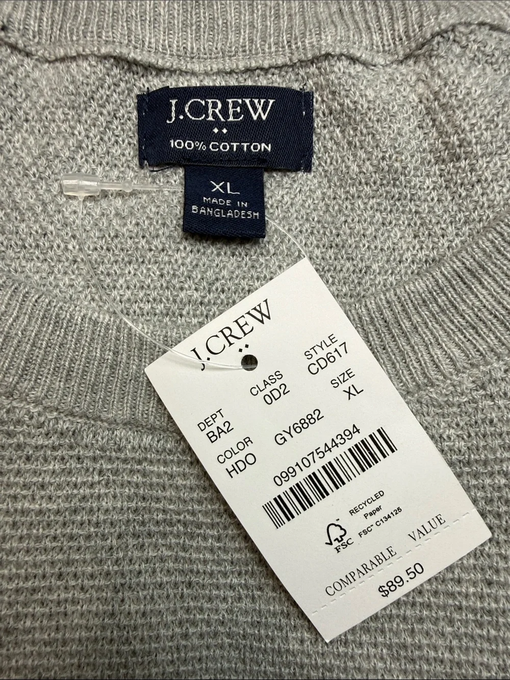 J.Crew Mens Heather Gray Seed Stitch Cotton Crewneck Light Sweater NWT XL
